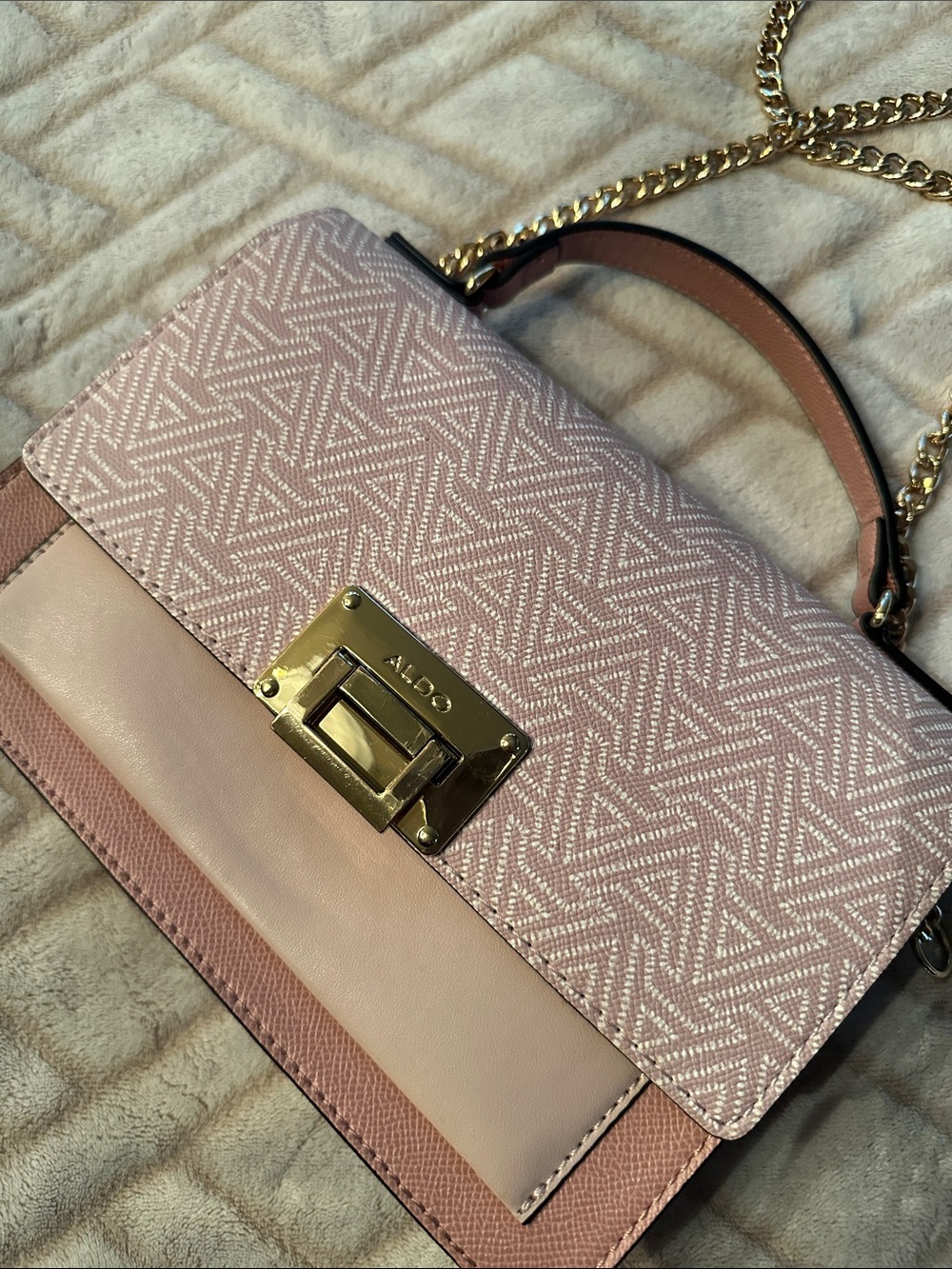 ALDO Dusty Blush Patterned Top-Handle Crossbody with Gold Chain